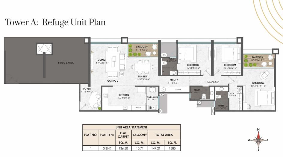 ACE-Abundance-Floor-Plan-3 BHK- 1585 Sqft